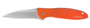 Kershaw 1660OR Leek 3" Folding Drop Point Plain Bead Blasted 14C28N Steel Blade Orange Anodized Aluminum Handle Includes Pocket Clip