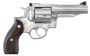 Ruger 5050 Redhawk 45 ACP/45 Long Colt 6rd, 4.20" Satin Stainless Steel Barrel, Cylinder & Frame, Lasered Hardwood Grip, Exposed Hammer