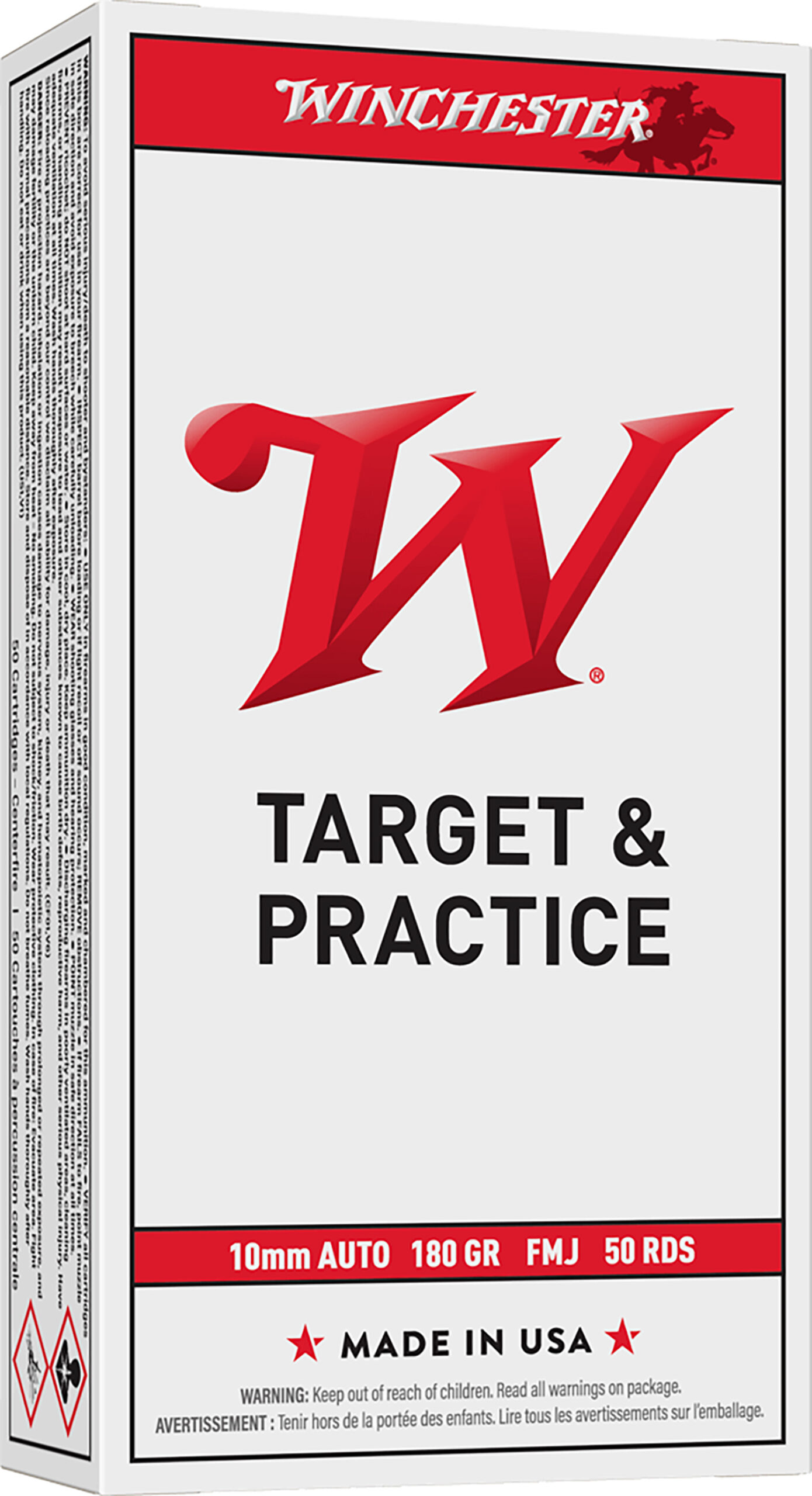 Winchester Ammo USA10MM USA 10mmAuto 180gr Full Metal Jacket Flat Nose 50 Per Box/10 Case
