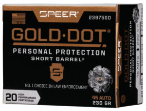 Speer 23975GD Gold Dot Personal Protection Short Barrel 45ACP 230gr Hollow Point 20 Per Box/10 Case