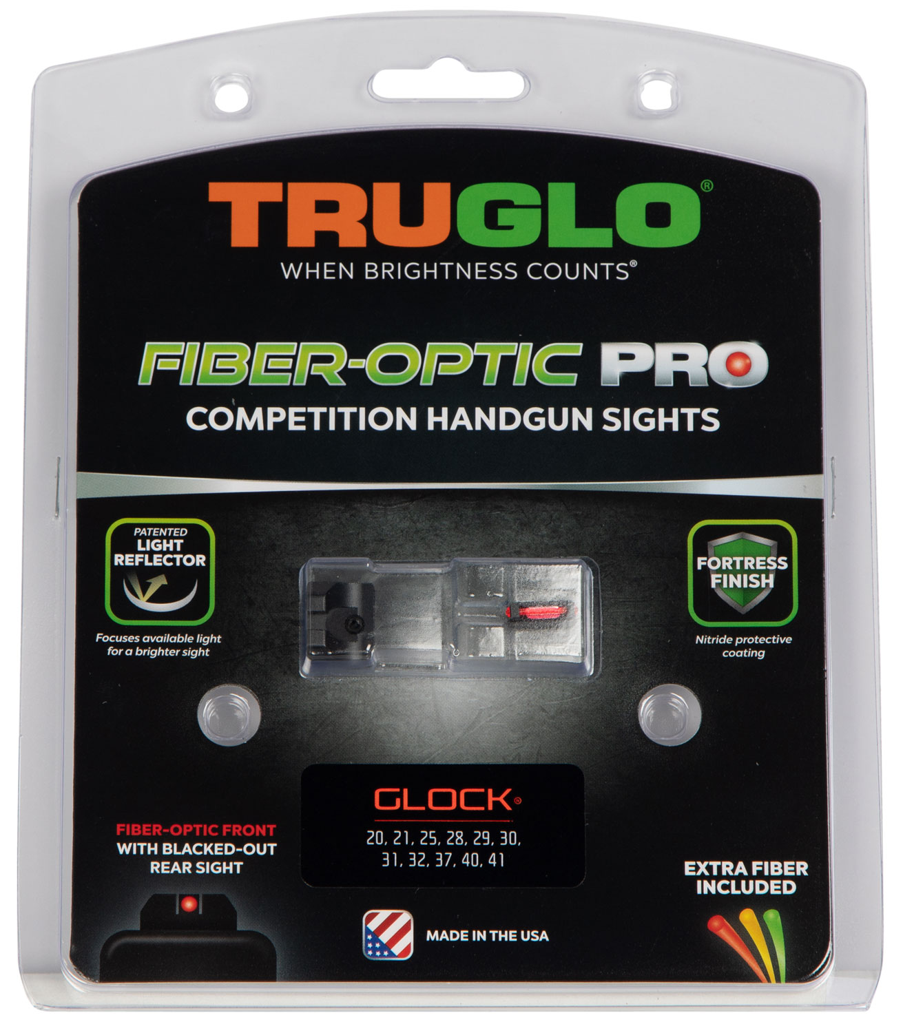 TruGlo TG132G2 Fiber-Optic Pro Red/Fiber Optic Front Sight-Black/Blank Rear Sight Glock 20/21