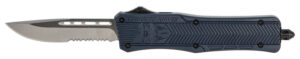 CobraTec Knives MNYCTK1MDS CTK-1 Medium 3" OTF Drop Point Part Serrated D2 Steel Blade/NYPD Blue Aluminum Handle Features Glass Breaker Includes Pocket Clip