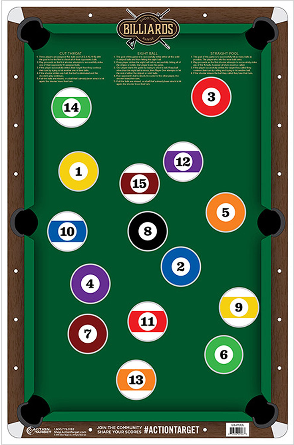 Action Target GSPOOL100 Entertainment Pool Table Paper Hanging 23" x 35" Multi-Color 100 Per Box