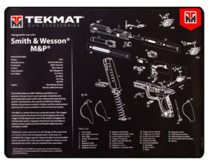 TekMat TEKR20SWNP S&W M&P Ultra 20 Cleaning Mat Black/White Rubber 15"x20" S&W M&P Parts Diagram Illustration