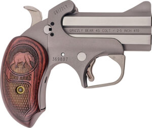 Bond Arms BAGR Grizzly 45 Colt (LC)/410 Gauge 2rd 3" Stainless Steel Double Barrel & Frame, Rebounding Hammer, Blade Front/Fixed Rear Sights, Rosewood Grips, Manual Safety