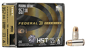 Federal P357SHST1S Premium Personal Defense 357Sig 125gr HST Jacketed Hollow Point 20 Per Box/10 Case