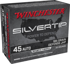 Winchester Ammo W45AST Silvertip  45ACP 185gr Silvertip Jacket Hollow Point 20 Per Box/10 Case