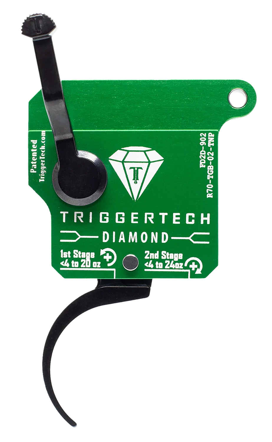TriggerTech R70TGB02TNP Diamond Two-Stage Pro Curved Trigger with 0.50-2.80 lbs Draw Weight & Green w/Black Parts Finish for Remington 700 Right