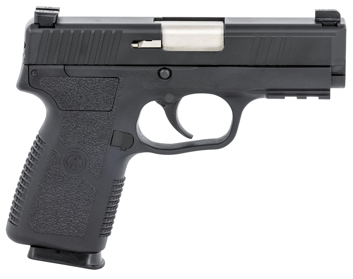 Kahr Arms KP90S94N P9-2 9mm Luger 7+1 3.60" Barrel, Black Finish Picatinny Rail Frame, Serrated Matte Black Stainless Steel Slide, Textured Polymer Grip & TruGlo Night Sights