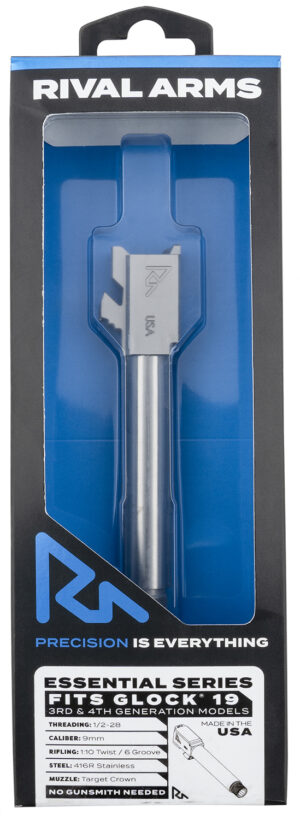 Rival Arms RARA22G202D Essential V2 Match Grade 9mm Luger 4.49" Threaded Stainless Steel, Fits Glock 19 Gen3-4