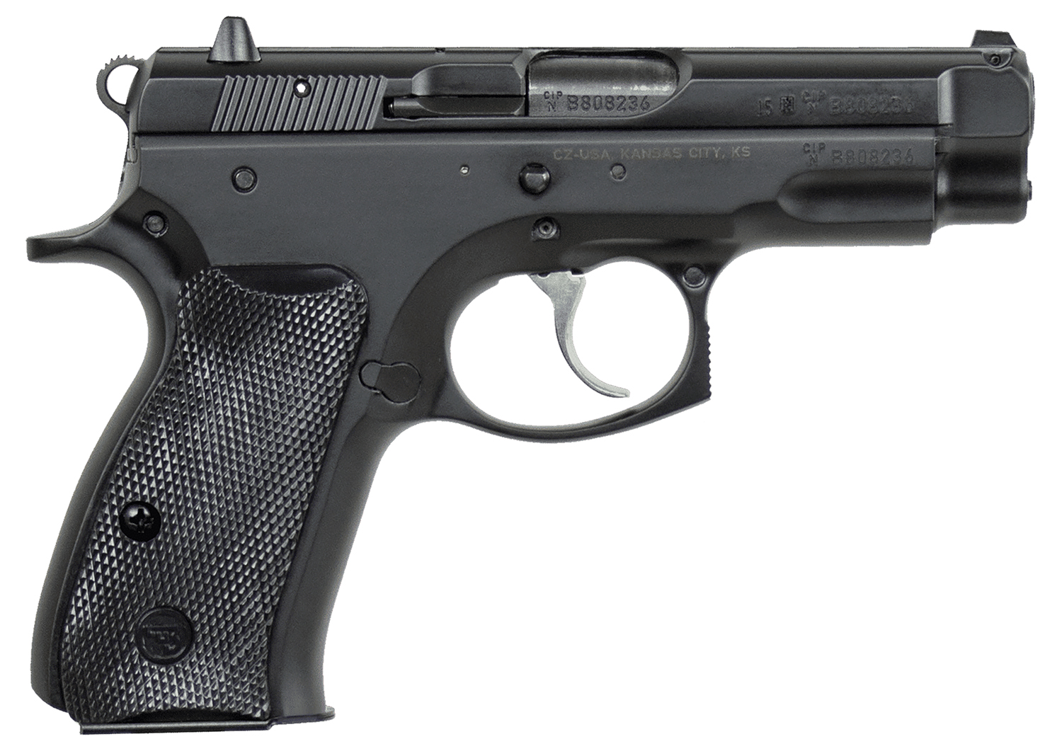 CZ-USA 91190 CZ 75 Compact 9mm Luger 15+1 3.75" Black Steel Barrel & Serrated Slide, Black Polycoat Steel Frame w/Beavertail, Black Plastic Grip, Right Hand