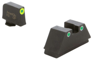 AmeriGlo GL333 Optic Compatible Sight Set for Glock  XL Tall Green Tritium LumiGreen Outline Front Sight-Green Tritium White Outline Rear Sight