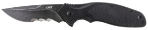 CRKT K800KKP Shenanigan 3.35" Folding Drop Point Veff Serrated Black Stonewashed 4116 Stainless Steel Blade/ Black GRN Handle Includes Pocket Clip