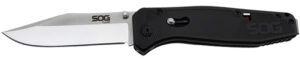 S.O.G SOGFLA1001CP Flare  3.50" Folding Plain Clip Point Satin Polished/Black GRN Handle