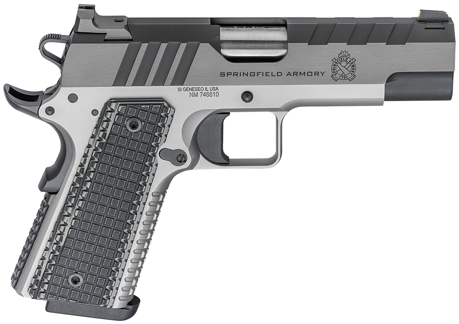Springfield Armory PX9217L 1911 Emissary 9mm Luger 9+1 4.25" Bull Barrel, Stainless Steel Frame w/ Beavertail, Serrated Blued Carbon Steel Slide, Black VZ Thin-Line G10 Grip