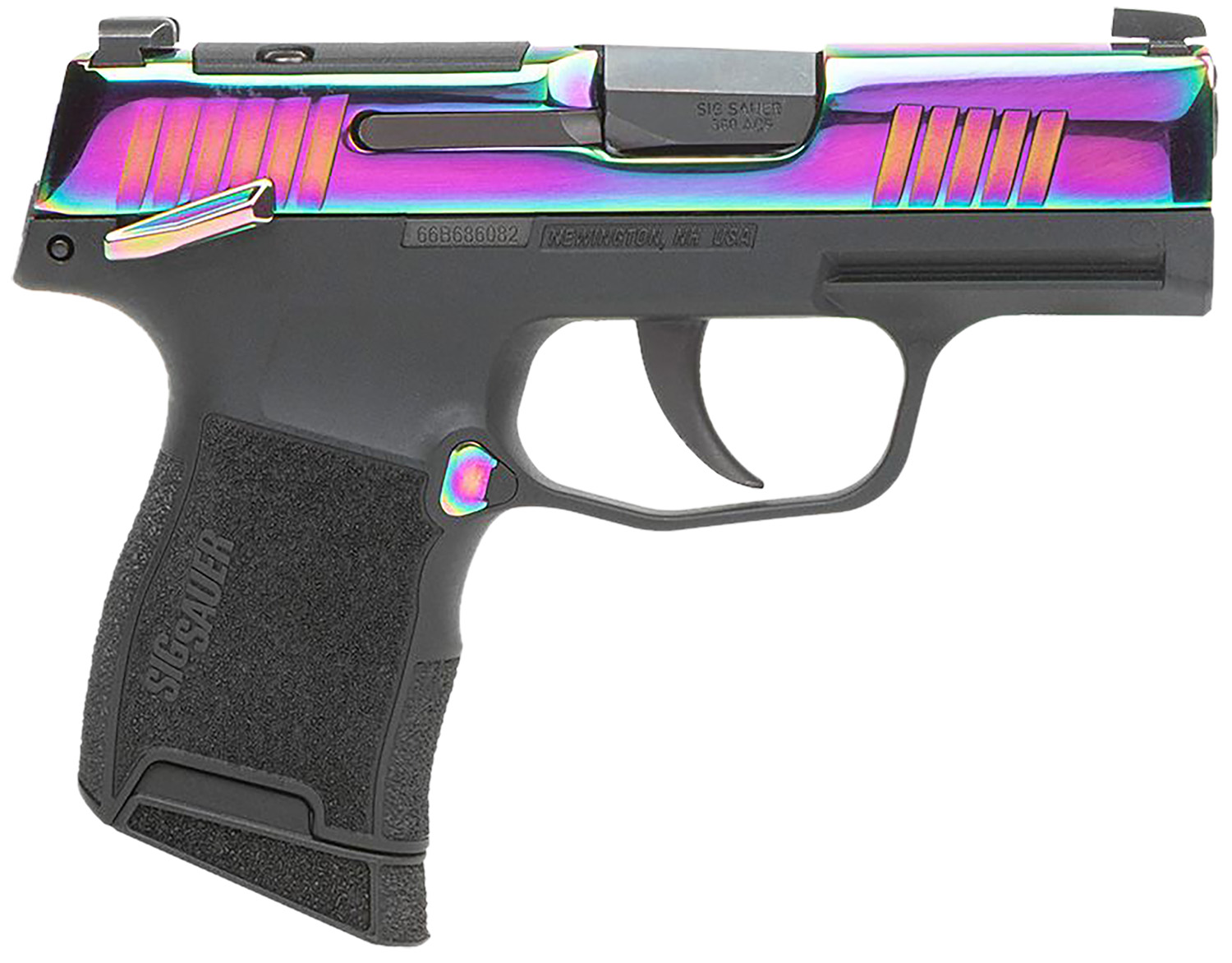 Sig Sauer 365380RBTMS P365 Micro-Compact 380 ACP 10+1 3.10" Black Carbon Steel Barrel, Rainbow Titanium Optic Ready/Serrated Slide, Black Steel Frame w/Rainbow Accents, Black Polymer Grips