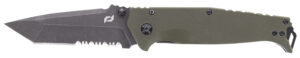 Schrade 1159324 Melee  3.50" Folding Tanto Part Serrated Dark Stonewash D2 Steel Blade 4.50" OD Green G10/SS Handle