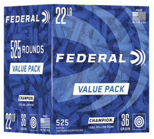 Federal 747 Champion Training Value Pack 22LR 36gr Lead Hollow Point 525 Per Box/10 Case