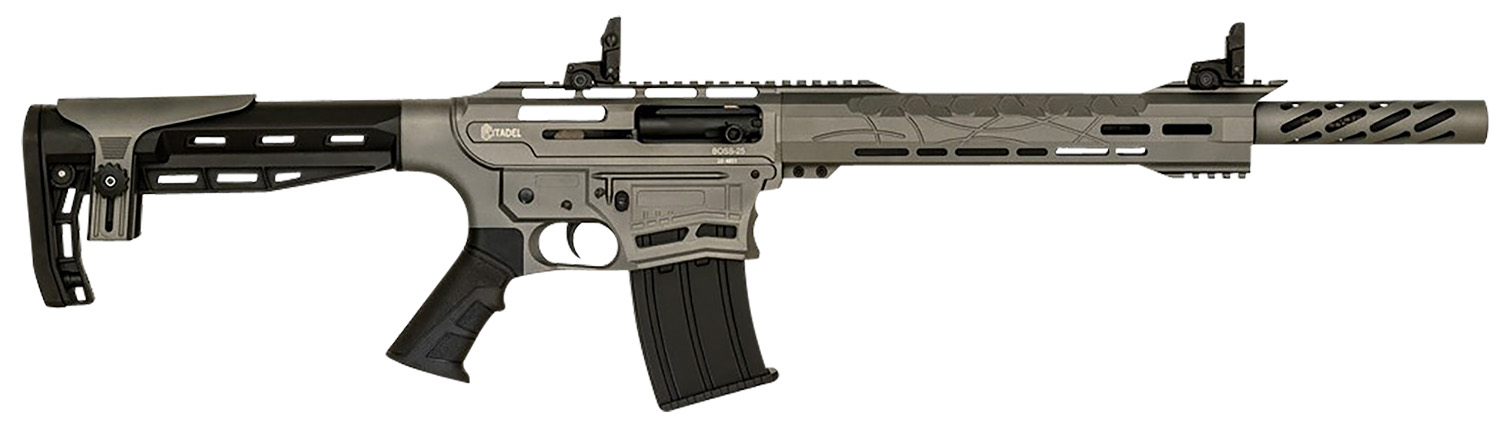 Citadel CBOSS2512TG Boss-25 12 Gauge Semi-Auto 3" 5+1 18.75" Black Steel Threaded Barrel, Tungsten Gray Picatinny Rail Receiver, Black Adj Comb Synthetic Stock, Black Finger Groove Grip