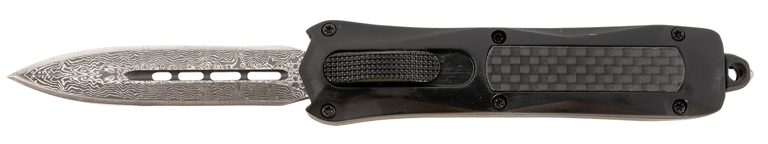 Steel River Knives MA163BDD Spartan Mini 2.70" OTF Dagger Plain Damascus 440C SS Blade/ Black w/Carbon Fiber Inlay Aluminum Zinc Alloy Handle