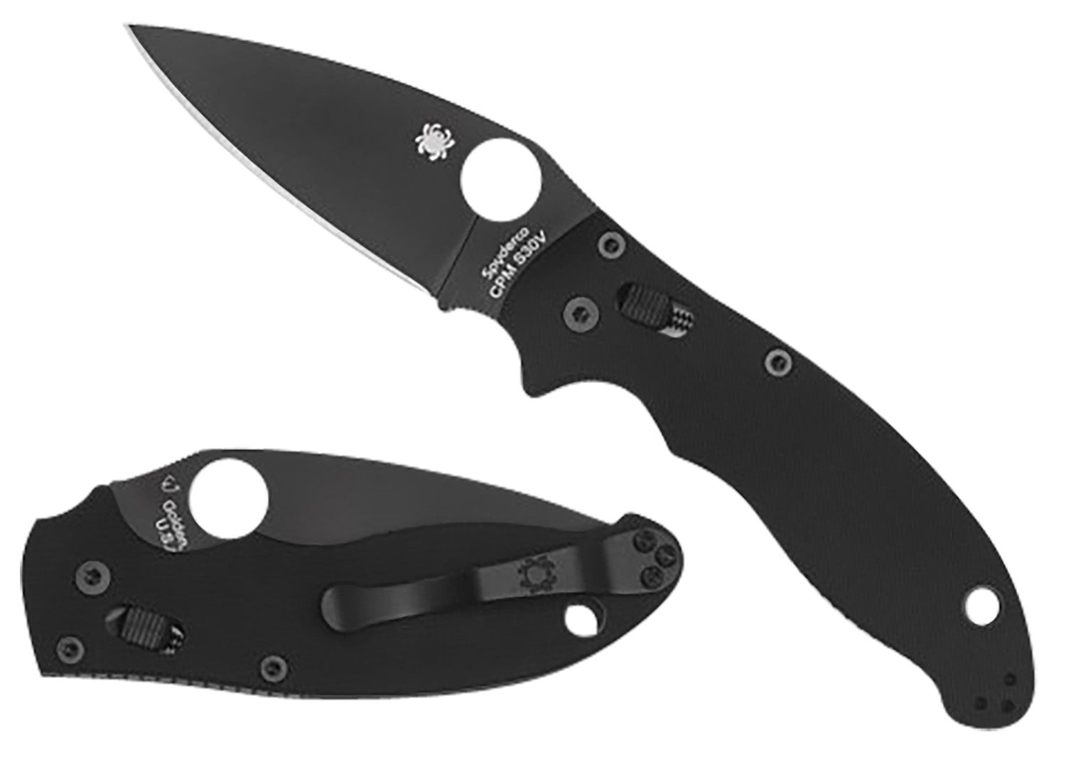 Spyderco C101GPBBK2 Manix 2 3.37" Folding Plain Black DLC CPM S30V SS Blade/Black Bi-Directional Texturing G10 Handle Includes Pocket Clip