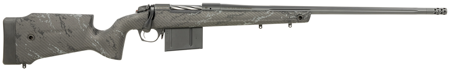 Bergara Rifles B14LM7513 B-14 Crest 7mm PRC 5+1 22" Fluted/Threaded, Sniper Gray Cerakote Barrel/Rec, Monte Carlo Carbon Fiber Stock with Black & Gray Splatter, Omni Muzzle Brake