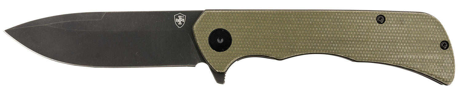 Templar Knife PFMGN321 Paladin 3.27" Folding Drop Point Plain Black Powder Coated D2 Steel Blade, 4.40" Green Micarta Handle