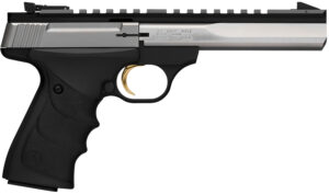 Browning 051507490 Buck Mark Contour 22 LR 10+1, 5.50" Polished Flats Contoured Barrel, Matte Stainless Serrated w/Picatinny Rail Slide, Matte Black Anodized Frame, Black URX Grip, Ambidextrous