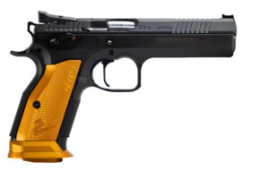 CZ-USA 91265 TS2 40 S&W 17+1 5.20" Black Bull Barrel, Black Slide, Black Polycoat Frame, Orange Checkered Aluminum Grip