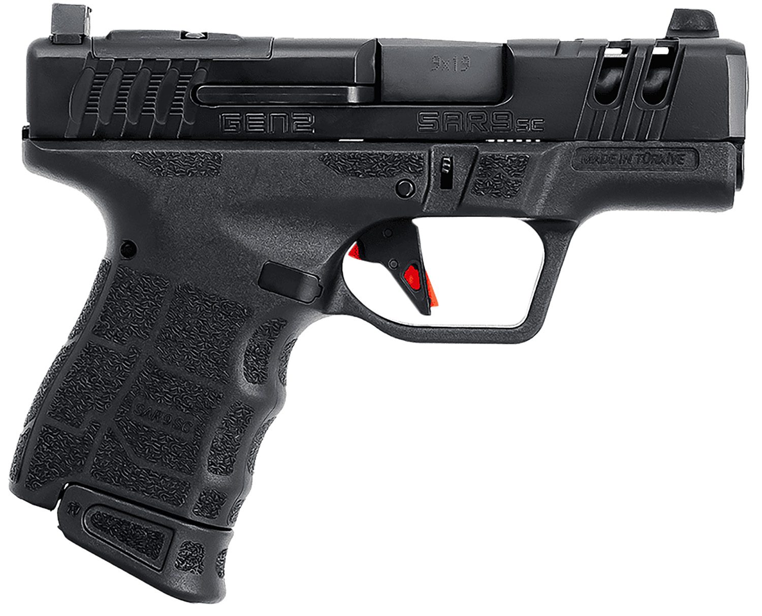SAR USA SAR9SCG2BL SAR9 SC Gen2 Sub-Compact Frame 9mm Luger 15+1 12+1 3.30" Black Steel Barrel, Black Steel Optic Ready/Ported/Serrated Slide, Black Polymer Frame, Black Polymer Grip