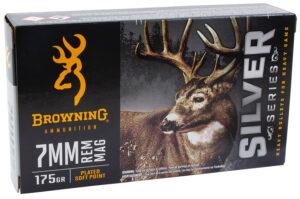 Browning Ammo B192600071 Silver 7mmRem Mag 175gr Plated Soft Point 20 Per Box/10 Case