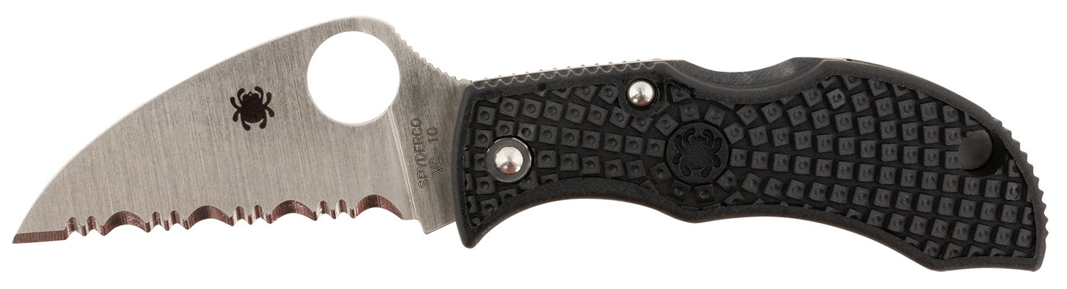 Spyderco MBKWSB Manbug 1.91" Folding Wharncliffe Serrated Non-Reflective Black TiCN VG-10 SS Blade, Black Textured FRN Handle