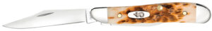 Case 00045 Peanut  2.10"/1.53" Folding Clip Point/Pen Plain Mirror Polished Tru-Sharp SS Blade, Peach Seed Jigged Amber Jigged Bone Handle