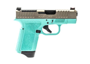 Gforce Arms GF932512RN Rapture Sub-Compact Frame 9mm Luger 12+1 3.25" Black Barrel, Nickel Steel Optic Cut/Serrated Slide, Robin Egg Blue Cerakote Polymer Frame, Shield RMSc/RMR Footprint