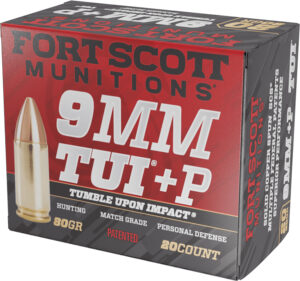 Fort Scott Munitions 9MM+P-080-SCV Tumble Upon Impact (TUI) 9mm+P 80gr Solid Copper Spun 20 Per Box/25 Case