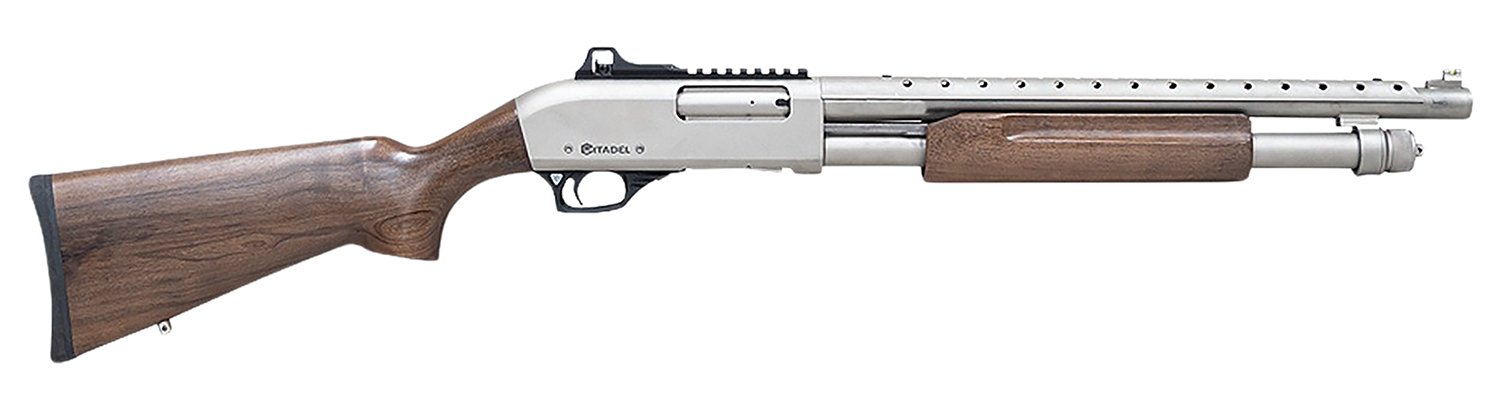 Citadel FRMN2020NKL Mariner Full Size 20 Gauge Pump 3" 4+1 18.50" Nickel Finished Heat Shield Barrel, Nickel Finished Aluminum Receiver w/Picatinny Rail, Black Fixed Walnut Stock