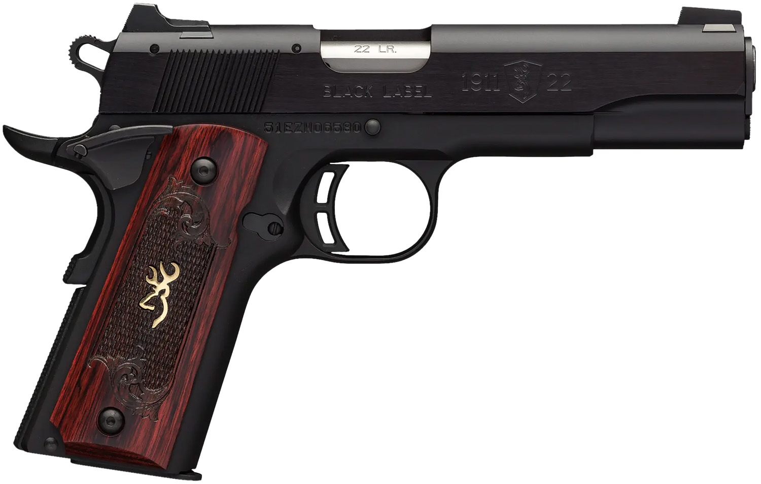 Browning 051851490 1911-22 Black Label Medallion Full Size Frame 22 LR 10+1, 4.25" Target Crown Barrel, Matte Black Serrated Slide & Aluminum Frame w/Beavertail