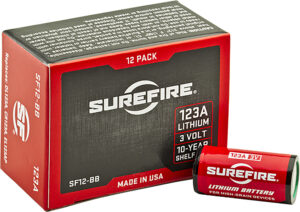 SureFire SF12BB 123A Batteries Red/Black 3.0 Volts 1,550 mAh (12) Single Package Boxed