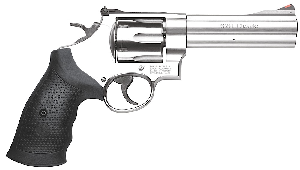Smith & Wesson 163636 Model 629 Classic 44 Rem Mag or 44 S&W Spl Stainless Steel 5" Barrel & 6rd Cylinder, Satin Stainless Steel N-Frame, Red Ramp Front/White Outline Rear Sights