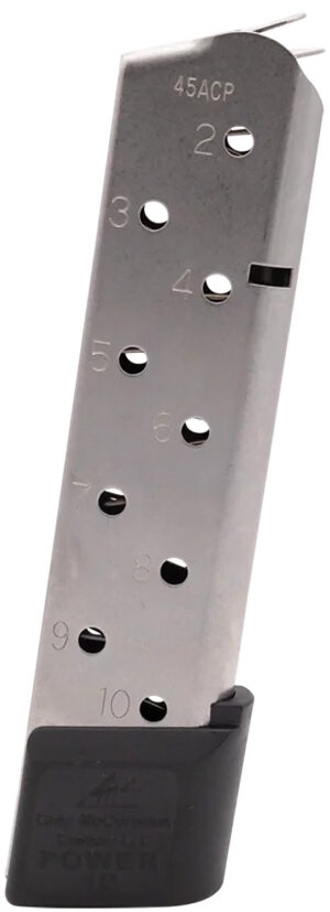 CMC Products 15150 Power Mag 10rd 45 ACP Fits 1911 Government Stainless Steel w/ Black Base Pad