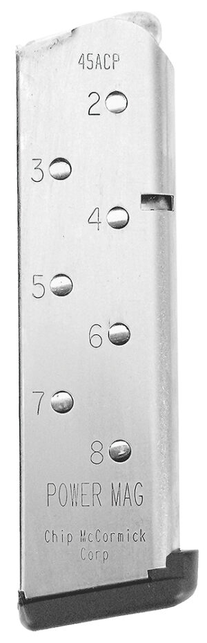 CMC Products 14131 Power Mag 8rd 45 ACP Fits 1911 Government Stainless Steel w/ Black Base Pad