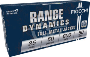 Fiocchi 25AP Range Dynamics 25ACP 50gr Full Metal Jacket 50 Per Box/20 Case