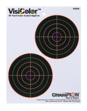 Champion Targets 45826 VisiColor 5" Double Bullseye Paper Self-Adhesive 8.50" x 11" Multi-Color 10 Pack