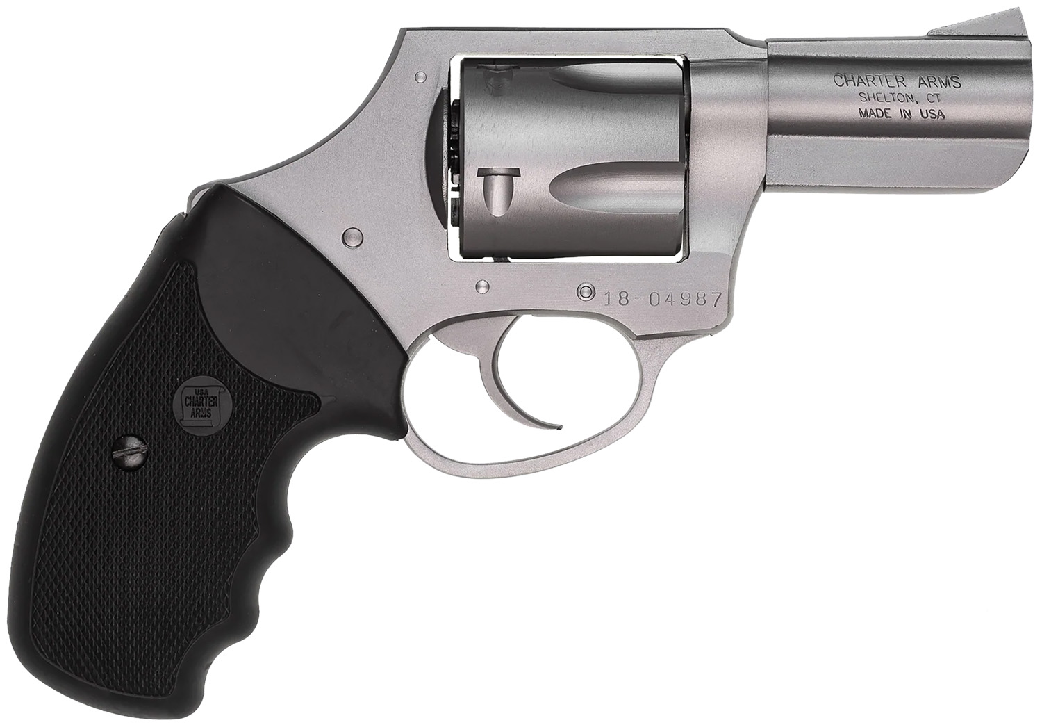 Charter Arms 74421 Bulldog Large 44 Special, 5 Shot 2.50" Matte Stainless Steel Barrel, Cylinder & Frame w/Black Finger Grooved Rubber Grip