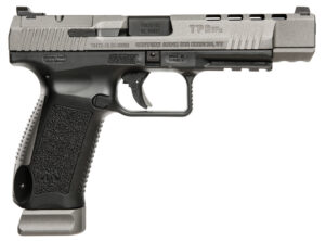 Canik HG3774GN TP9SFx  9mm Luger 20+1, 5.20" Black Nitride Match Grade Barrel, Tungsten Gray Cerakote Optic Ready/Serrated w/Ports Steel Slide, Black Polymer Frame w/Picatinny Rail, Ambidextrous