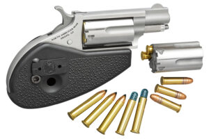 North American Arms 22MSCHG Mini-Revolver 22 LR/22 WMR 5 Shot 1.13" Stainless Steel Barrel, Frame & Cylinder, Black Synthetic Holster Grip, Exposed Hammer