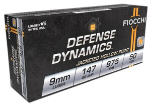 Fiocchi 9APDHP Defense Dynamics 9mmLuger 147gr Jacketed Hollow Point 50 Per Box/20 Case