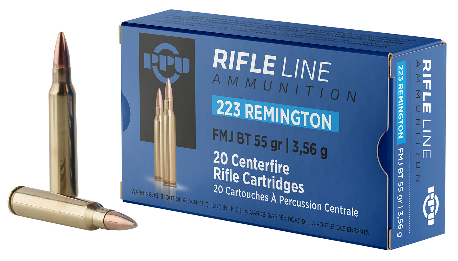 PPU PP223F1 Standard Rifle 223Rem 55gr Full Metal Jacket Boat Tail 20 Per Box/50 Case