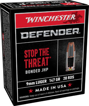 Winchester Ammo S9MMPDB1 Defender  9mmLuger 147gr Bonded Jacket Hollow Point 20 Per Box/10 Case