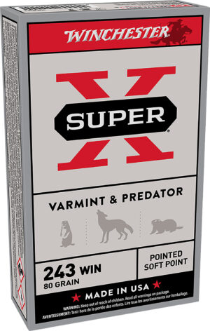 Winchester Ammo X2431 Super X 243Win 80gr Jacketed Soft Point 20 Per Box/10 Case